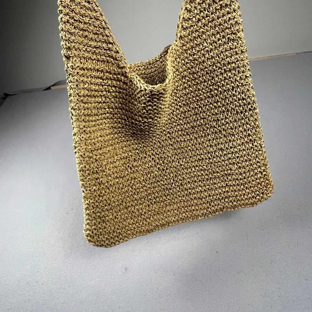 Beach‎ Tote Straw Knit Shoulder Bag Womens Tan Woven Boho Summer Vacation Travel